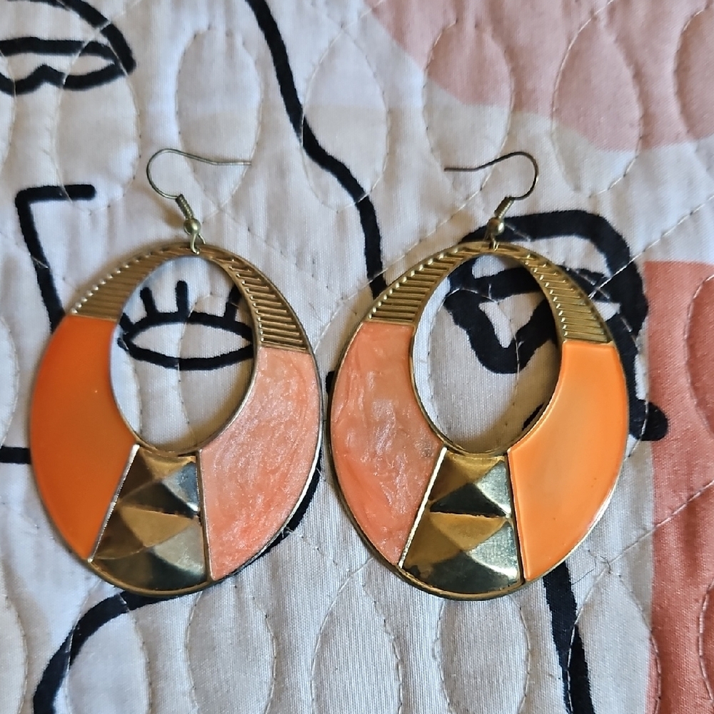 Orange and Gold Geometric Earrings